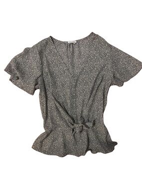 Sienna Sky Cream Top with Black Speckle Tie-Waist Flutter Sleeves